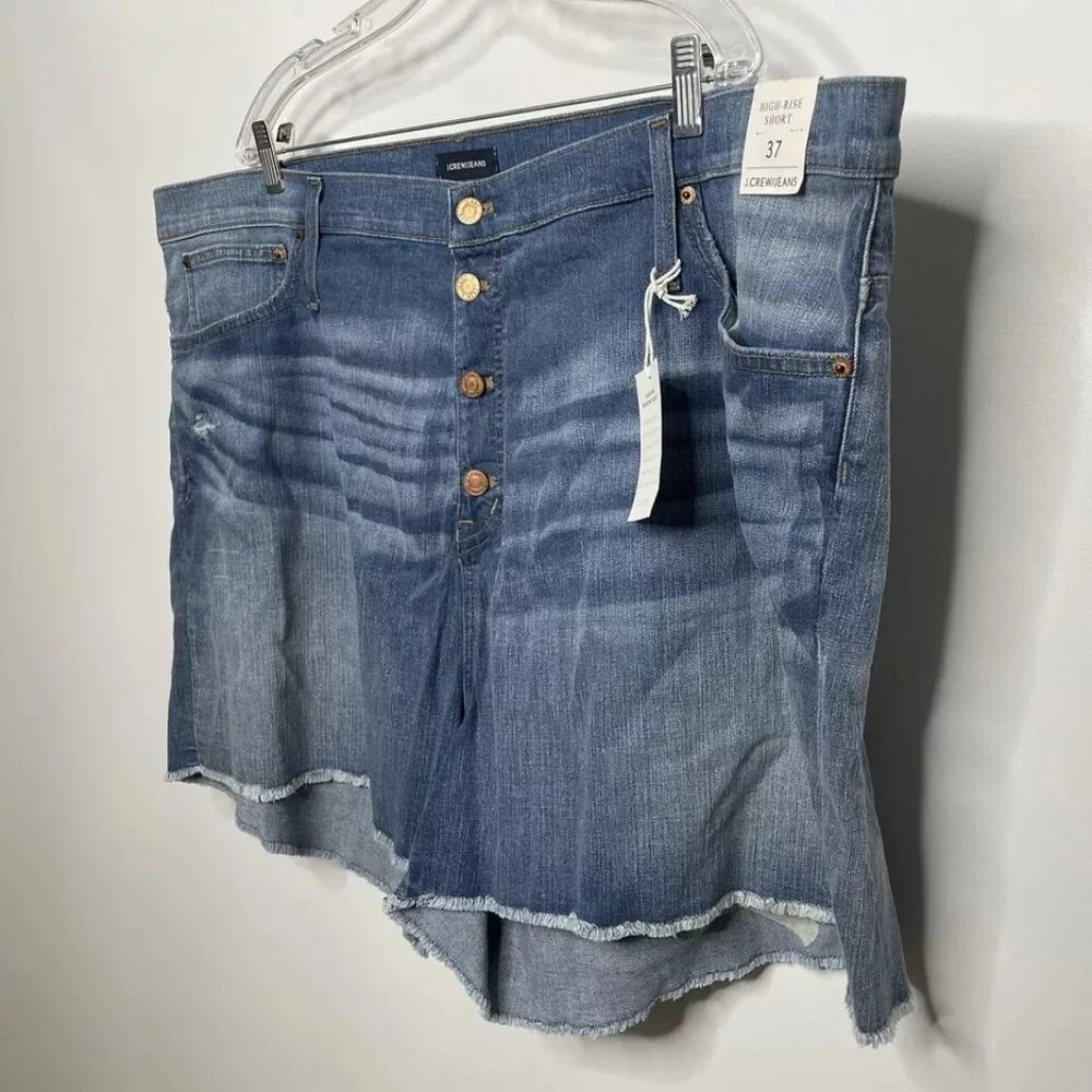 J Crew Button Fly Denim Shorts Plus Size 3X Blue Medium Wash High Rise Cutoffs - Picture 4 of 6